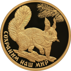 Золотая монета 100 рублей "Белка обыкновенная" 15,55г., Au 999, 2023г.,Proof